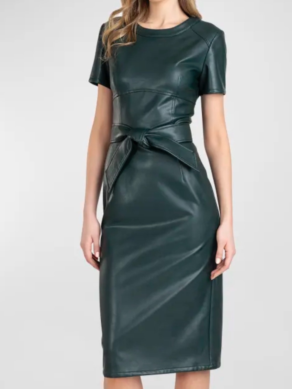 NWT Shoshanna Rhonda Belted Faux-Leather Sheath Dress Size 12